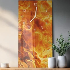 Zegar natura 30x60 Ogień design na ścianę