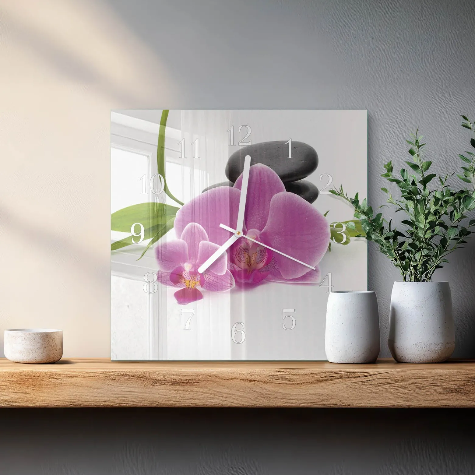 Zegar natura 30x30 Orchidea nowoczesny do salonu