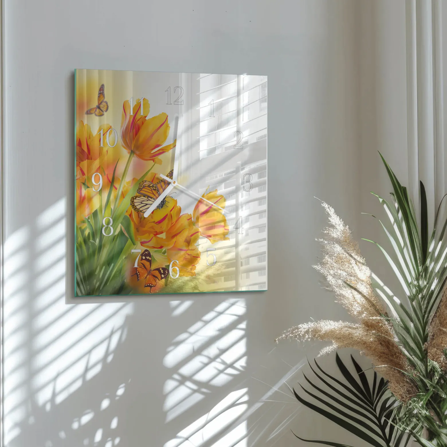 Zegar natura 30x30 Tulipany dekoracyjny do salonu