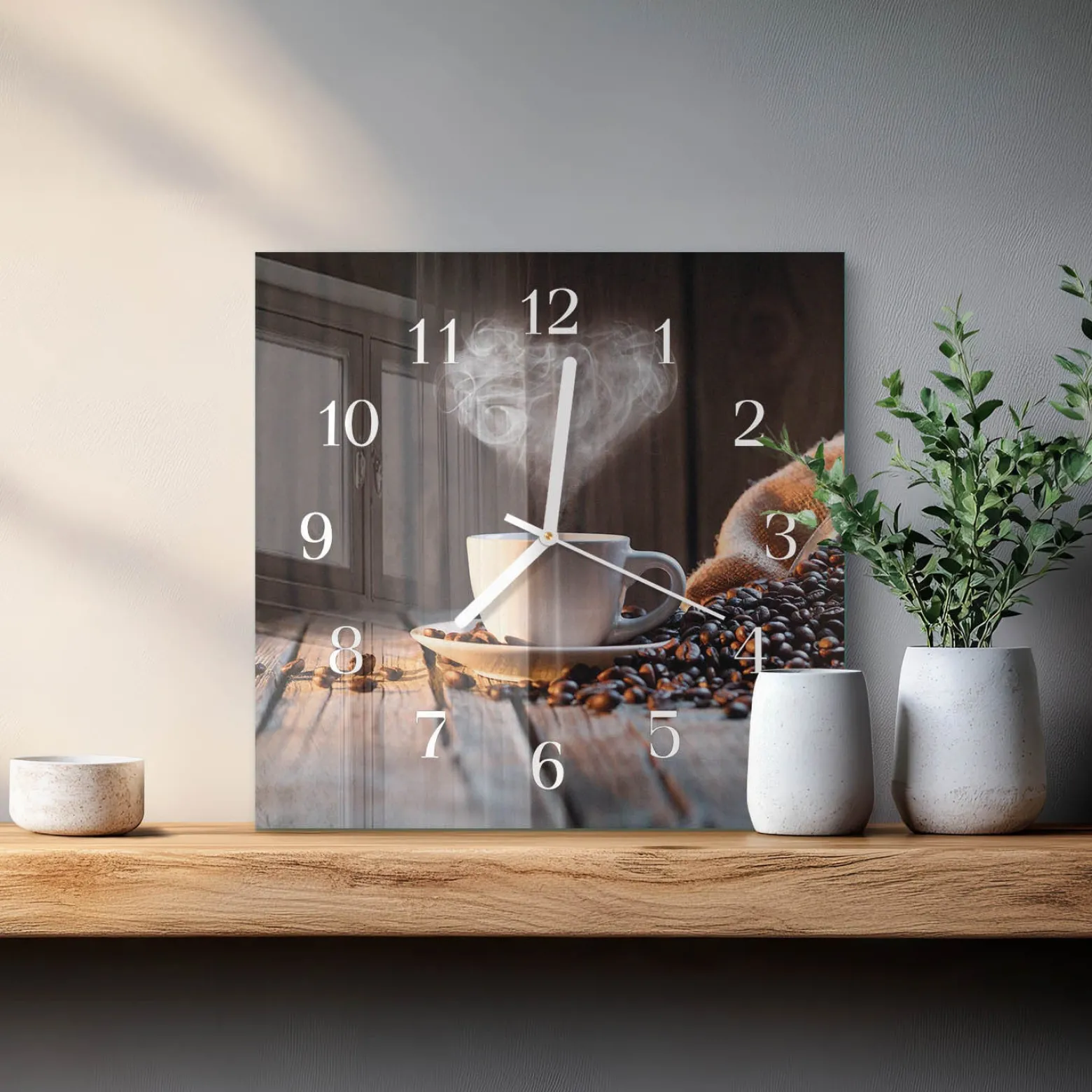 Zegar nowoczesny 30x30 Kawa miłość design na ścianę