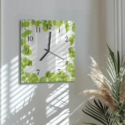 Zegar nowoczesny 30x30 Liście ozdobny ścienny