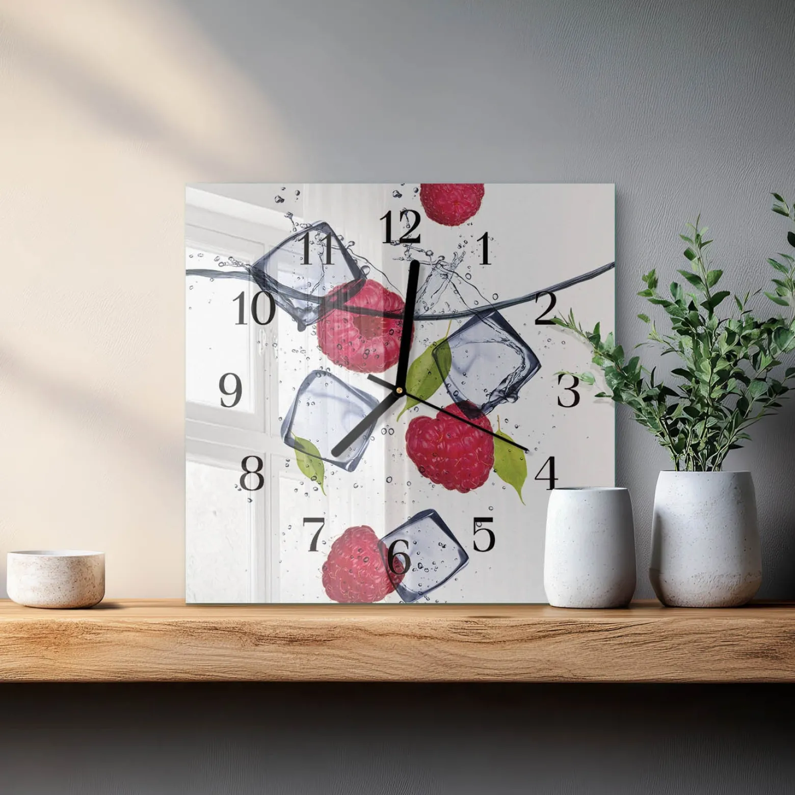 Zegar nowoczesny 30x30 Maliny nowoczesny na ścianę