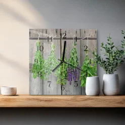 Zegar nowoczesny 30x30 Zioła design na ścianę