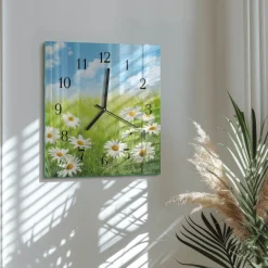 Zegar ostry 30x30 Łąka cichy mechanizm salon