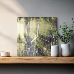 Zegar ostry 30x30 Palmy szklany ścienny