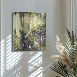 Zegar ostry 30x30 Palmy szklany ścienny