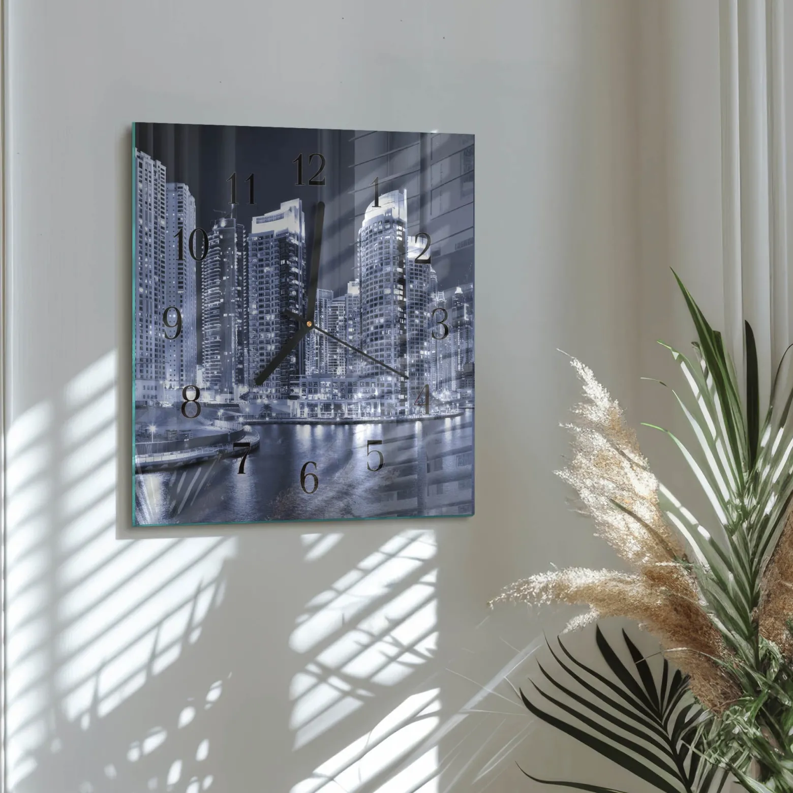 Zegar płynący 30x30 Horyzont design na ścianę