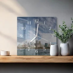 Zegar starówka 30x30 Miasto panorama budynki horyzont szklany