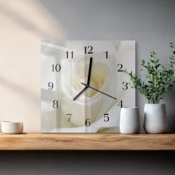 Zegar sypialnia 30x30 Biała Róża kwiaty elegancja czystość cichy