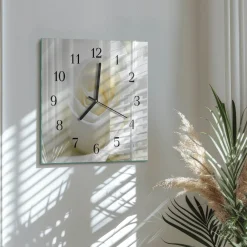 Zegar sypialnia 30x30 Biała Róża kwiaty elegancja czystość cichy