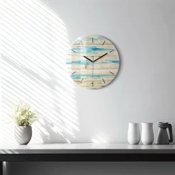 Zegar szklany ścienny do salonu Porysowane drewno fi30