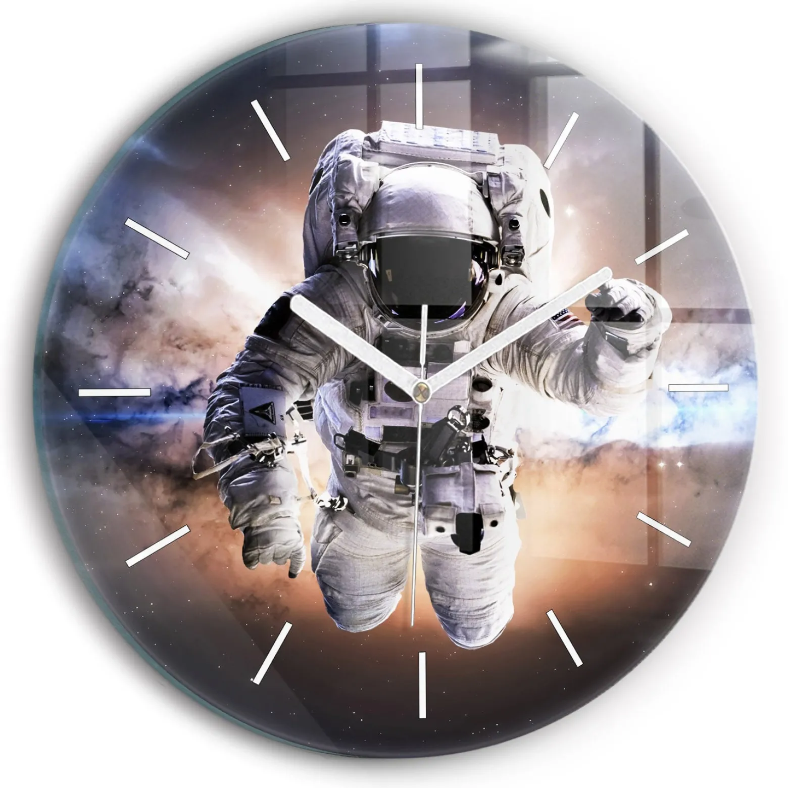 Zegar szklany ścienny do salonu Astronauta w kosmosie fi30