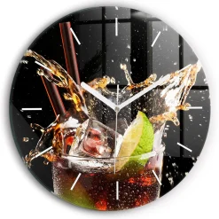 Zegar szklany ścienny do salonu Drink z lodem fi30