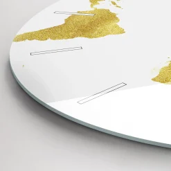 Zegar szklany ścienny do salonu Złota mapa świata fi30