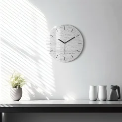 Zegar szklany ścienny do salonu Ściana z jasnych cegieł fi30