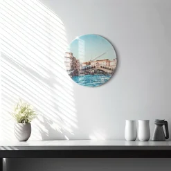 Zegar szklany ścienny do salonu Most Rialto w Wenecji fi30
