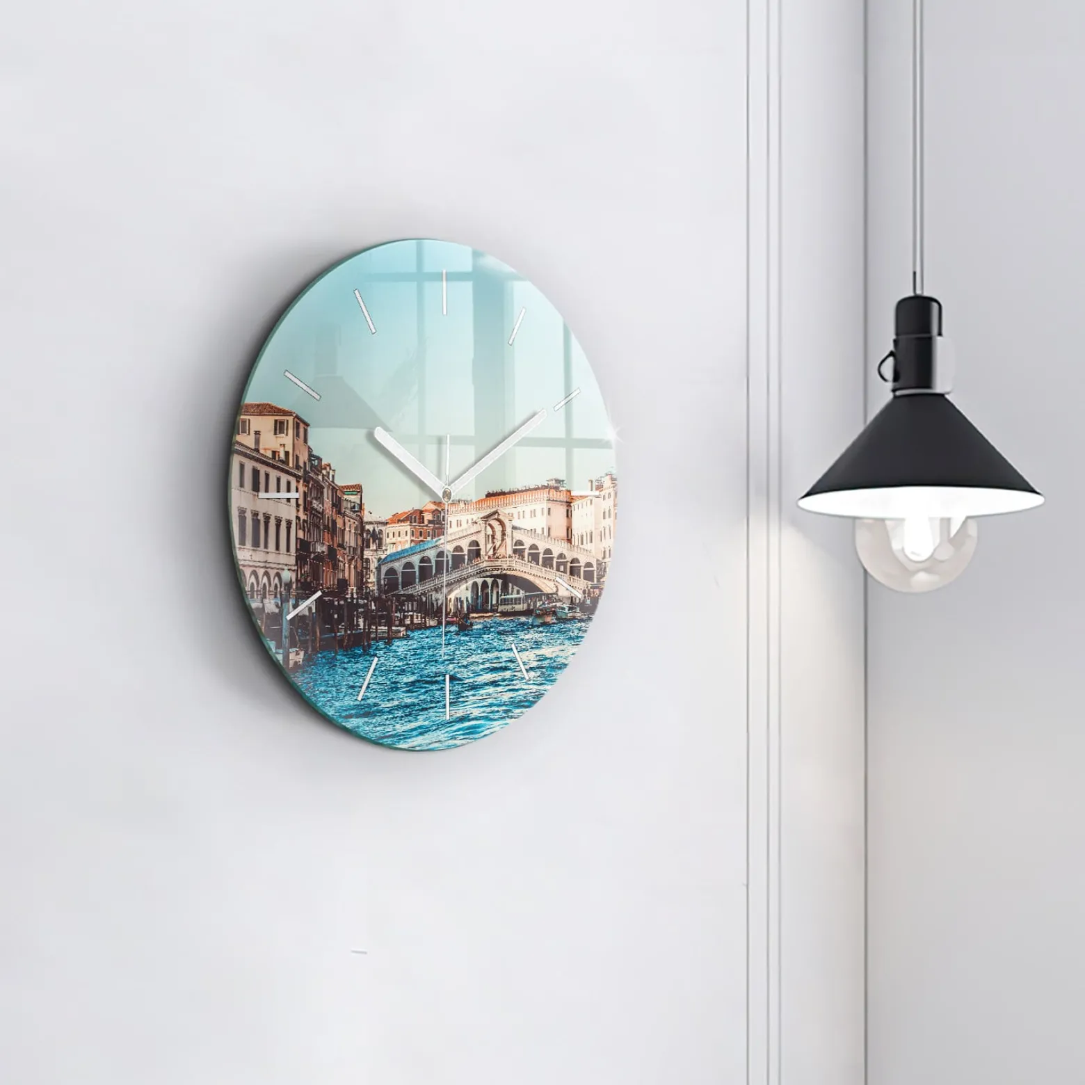 Zegar szklany ścienny do salonu Most Rialto w Wenecji fi30