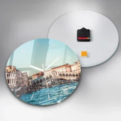 Zegar szklany ścienny do salonu Most Rialto w Wenecji fi30