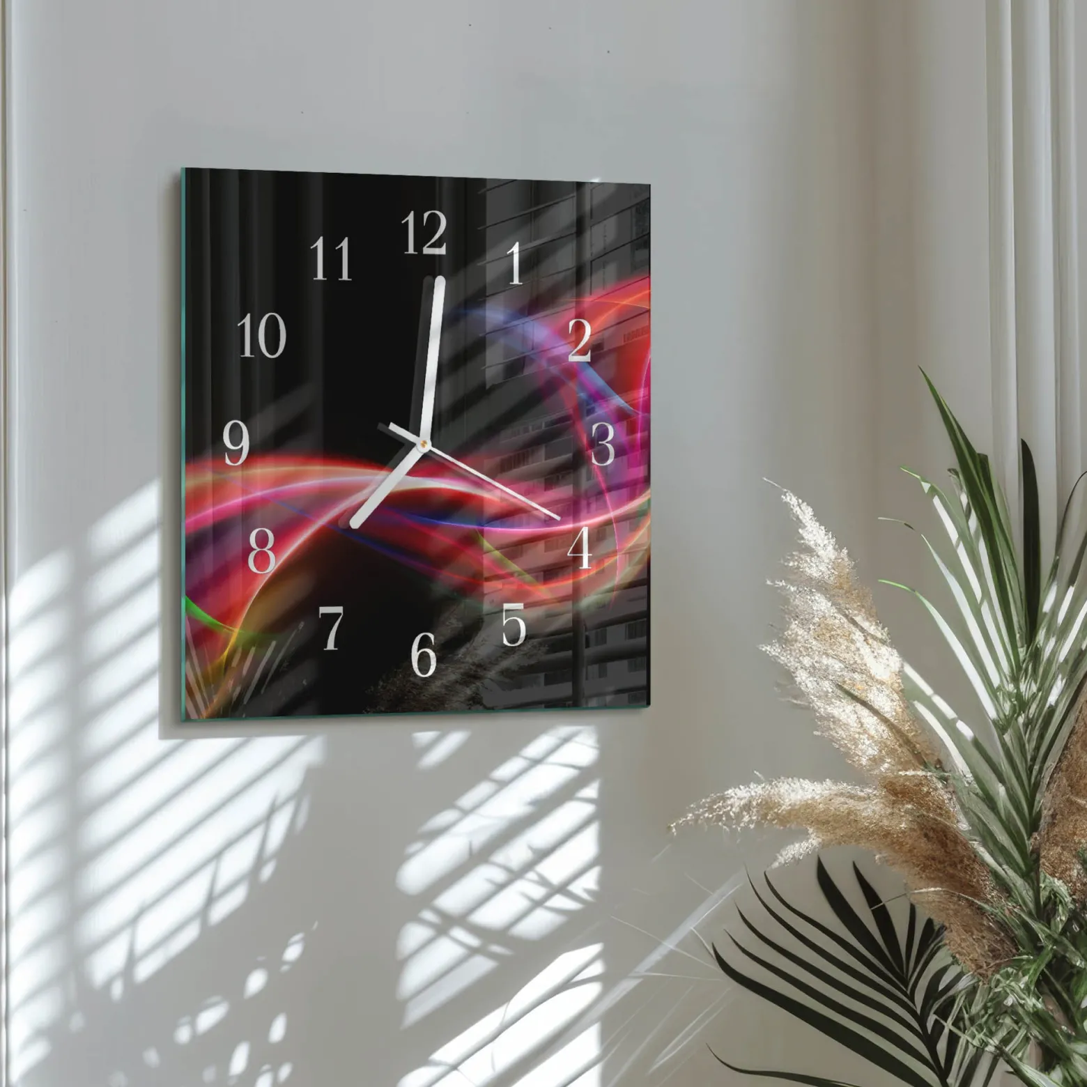 Zegar szklany 30x30 Abstrakcyjne Linie dekoracyjny na ścianę
