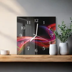 Zegar szklany 30x30 Abstrakcyjne Linie dekoracyjny na ścianę