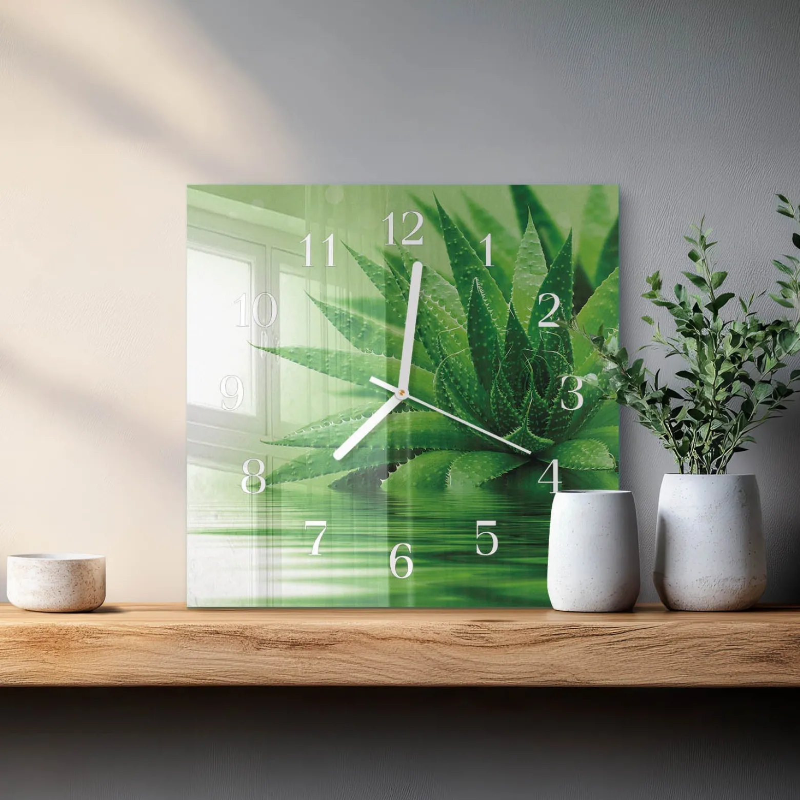 Zegar szklany 30x30 Aloes dekoracyjny na ścianę