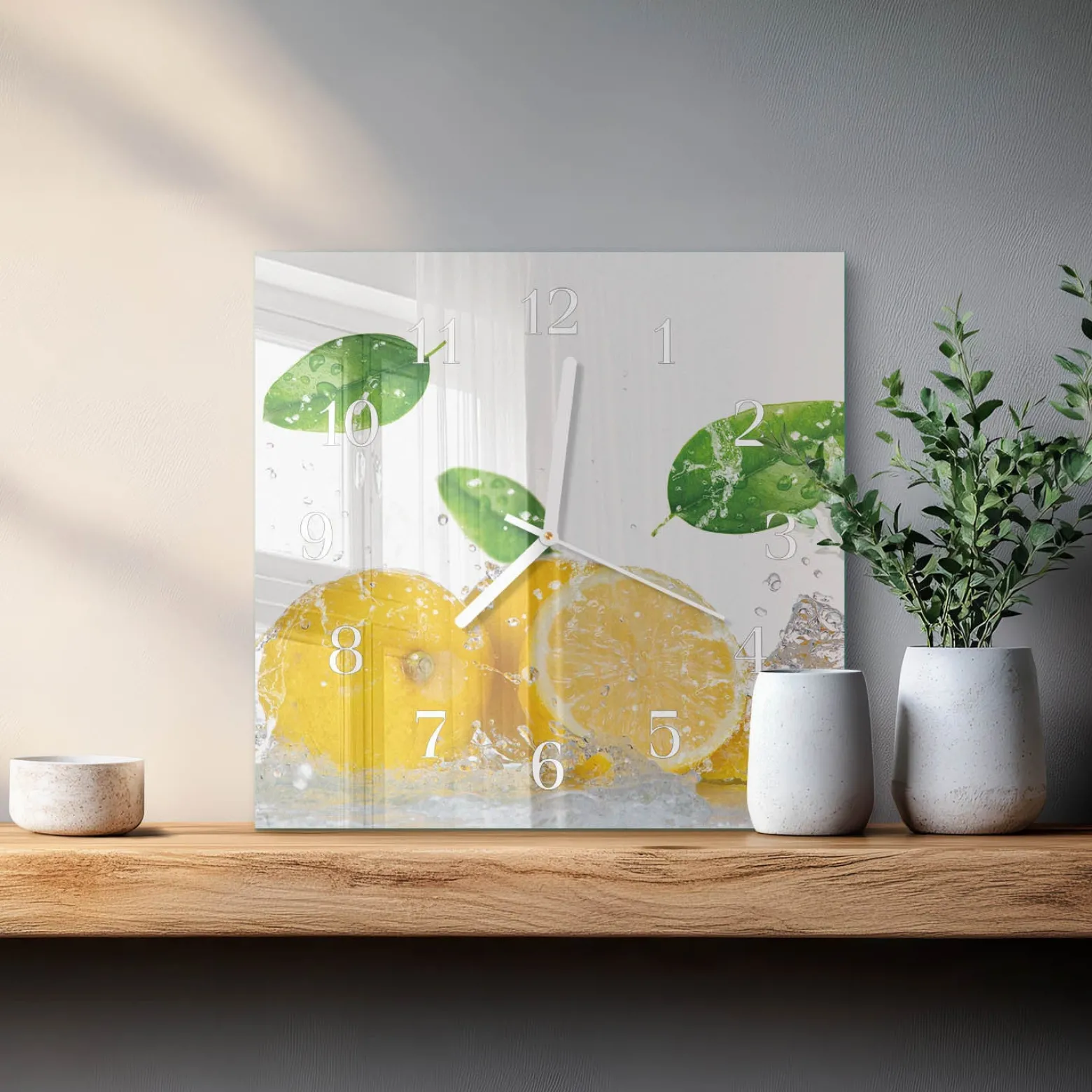 Zegar szklany 30x30 Cytrynowy zegar ścienny