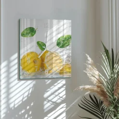 Zegar szklany 30x30 Cytrynowy zegar ścienny