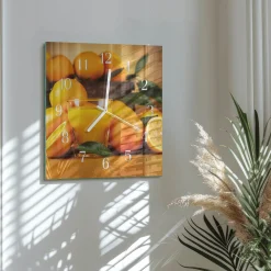 Zegar szklany 30x30 Pomarańcze dekoracyjny na ścianę