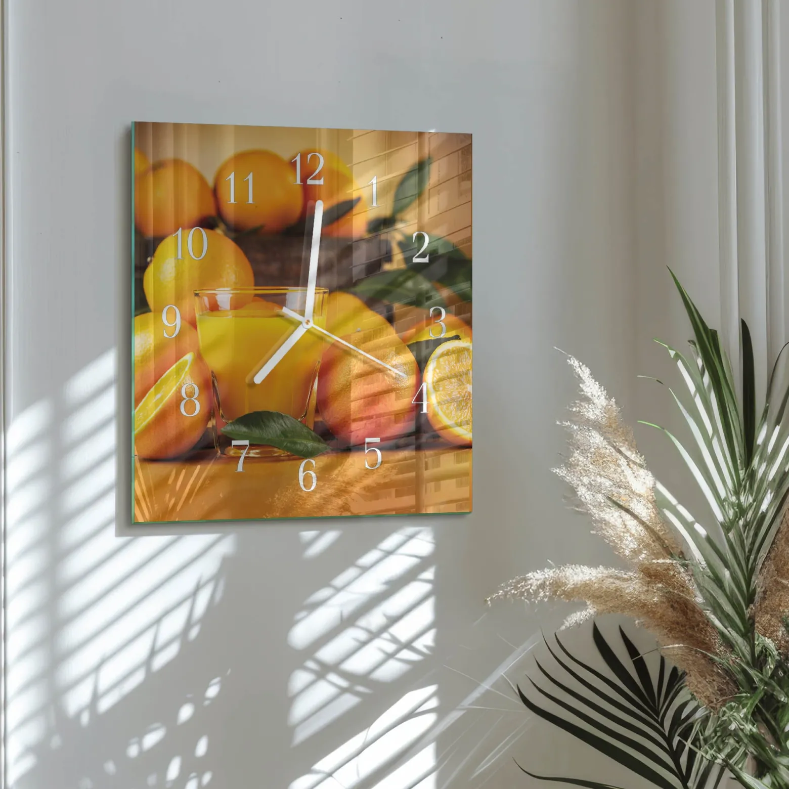 Zegar szklany 30x30 Pomarańcze dekoracyjny na ścianę