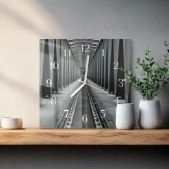 Zegar szklany 30x30 Tory Kolejowe zegar ścienny