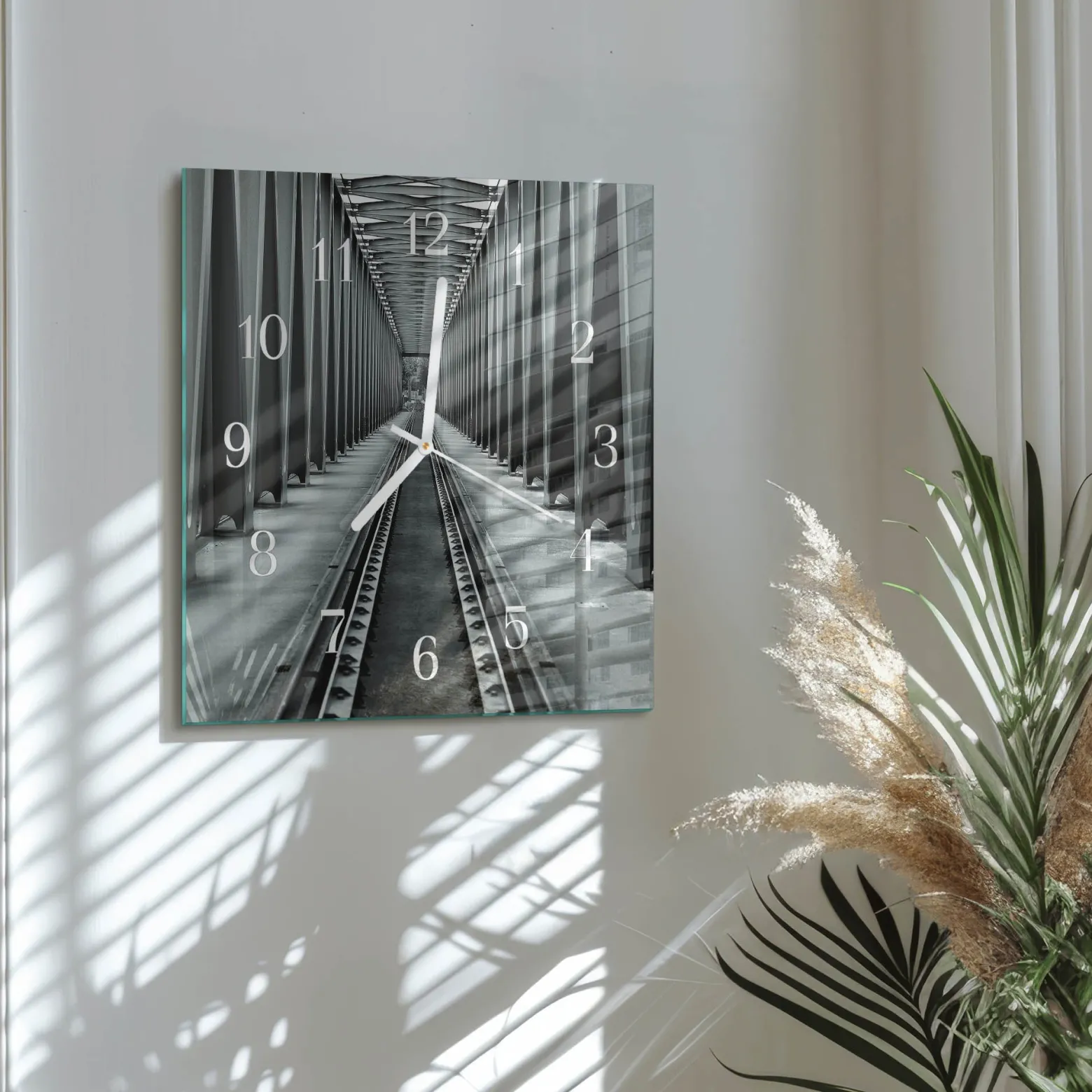 Zegar szklany 30x30 Tory Kolejowe zegar ścienny