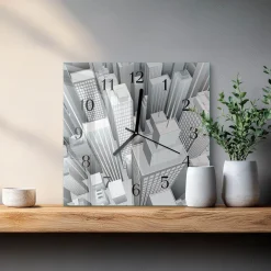 Zegar szklany 30x30 Zabudowania zegar ścienny