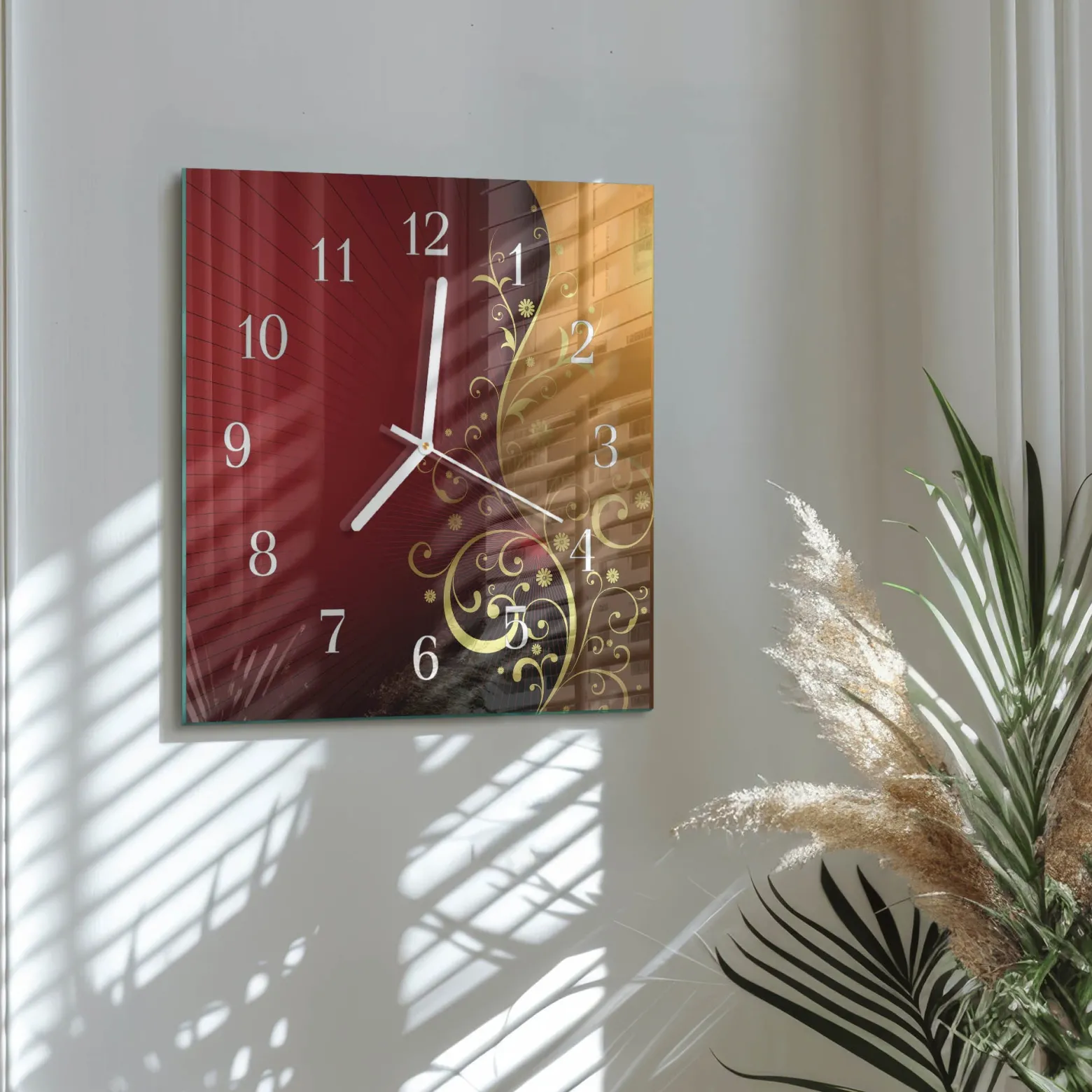 Zegar żółty 30x30 Abstrakcja art design wzory kolory salon loft