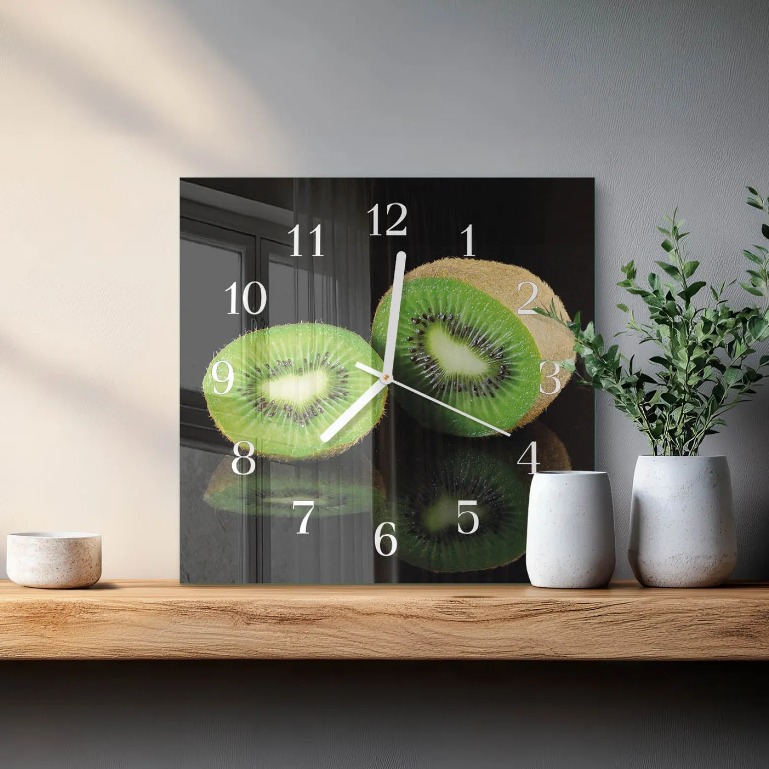 Zegar wiosenny 30x30 Kiwi owoce świeże plaster zielony do kuchni