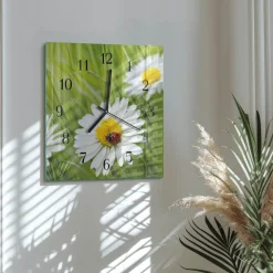 Zegar wiosna 30x30 Stokrotki białe kwiaty łąka natura ogród foto