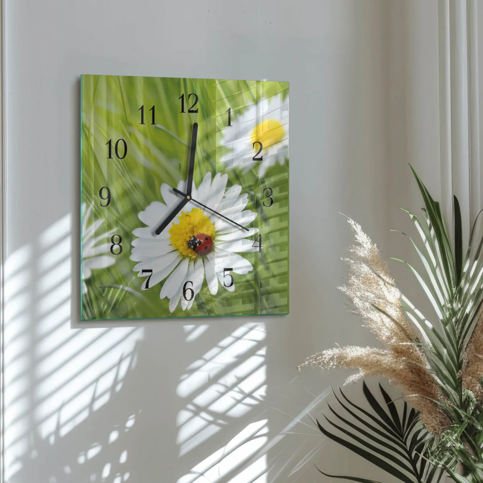 Zegar wiosna 30x30 Stokrotki białe kwiaty łąka natura ogród foto