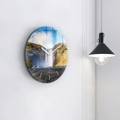 Zegar ze szkła ścienny Wodospad w Islandii fi30