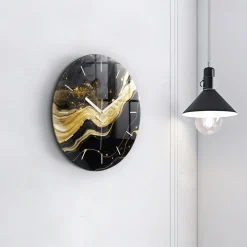 Zegar ze szkła ścienny Złoty marmur fi30