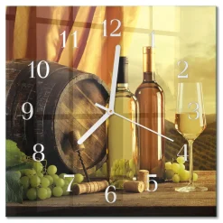 Zegar z grafiką 30x30 Beczka na Wino szklany ścienny