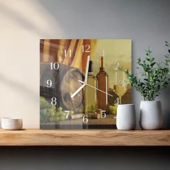 Zegar z grafiką 30x30 Beczka na Wino szklany ścienny