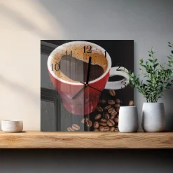 Zegar z grafiką 30x30 Filiżanka Kawy dekoracyjny na ścianę