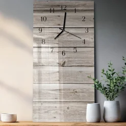 Zegar z grafiką 30x60 Paski Drewniane ozdobny ścienny