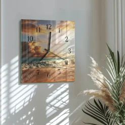 Zegar z grafiką 30x30 Wybrzeże Piaskowe nowoczesny na ścianę