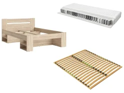 Zestaw łóżko Nepo Plus dąb sonoma ze stelażem i materacem Premia 140x200