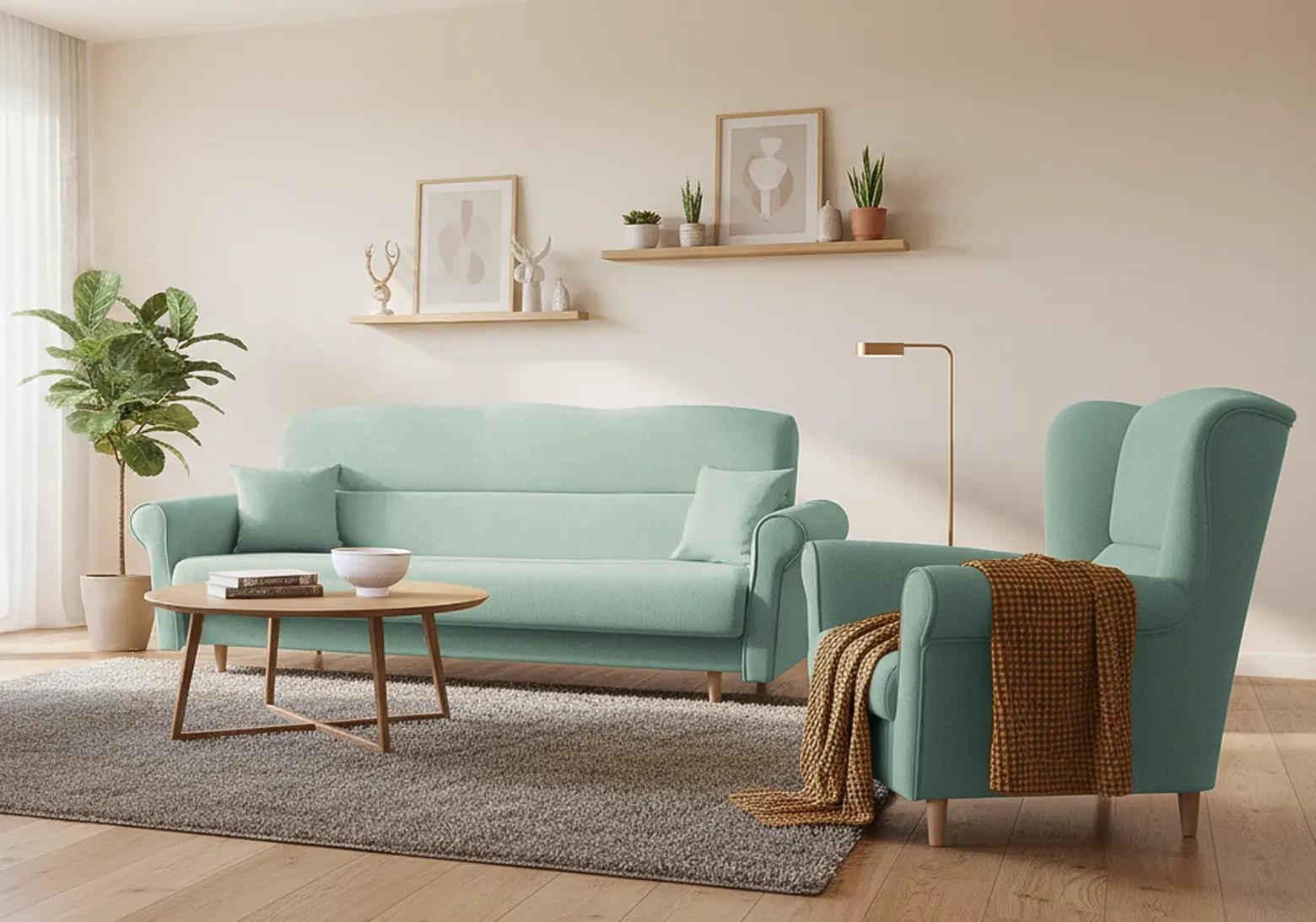 Zestaw Loft kanapa i fotel Miętowy