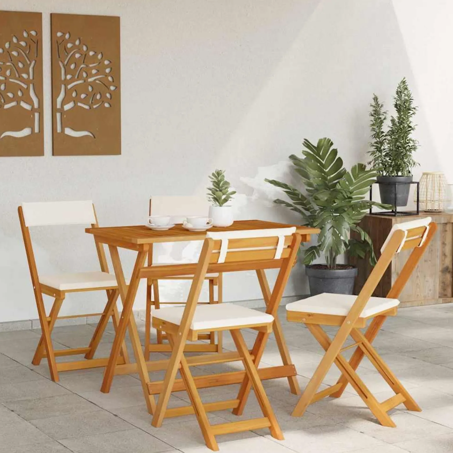 Zestaw Mebli Ogrodowych Bistro Stół Krzesła Drewniany Z Poduszkami