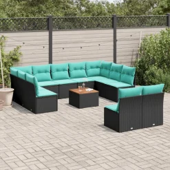 Zestaw Mebli Ogrodowych Modułowy Rattan Czarny Sofa Stół na Taras