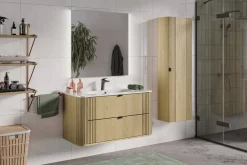 Zestaw OVALIA 100 cm Dąb Cremona ryflowany umywalka PURE czarne uchwyty