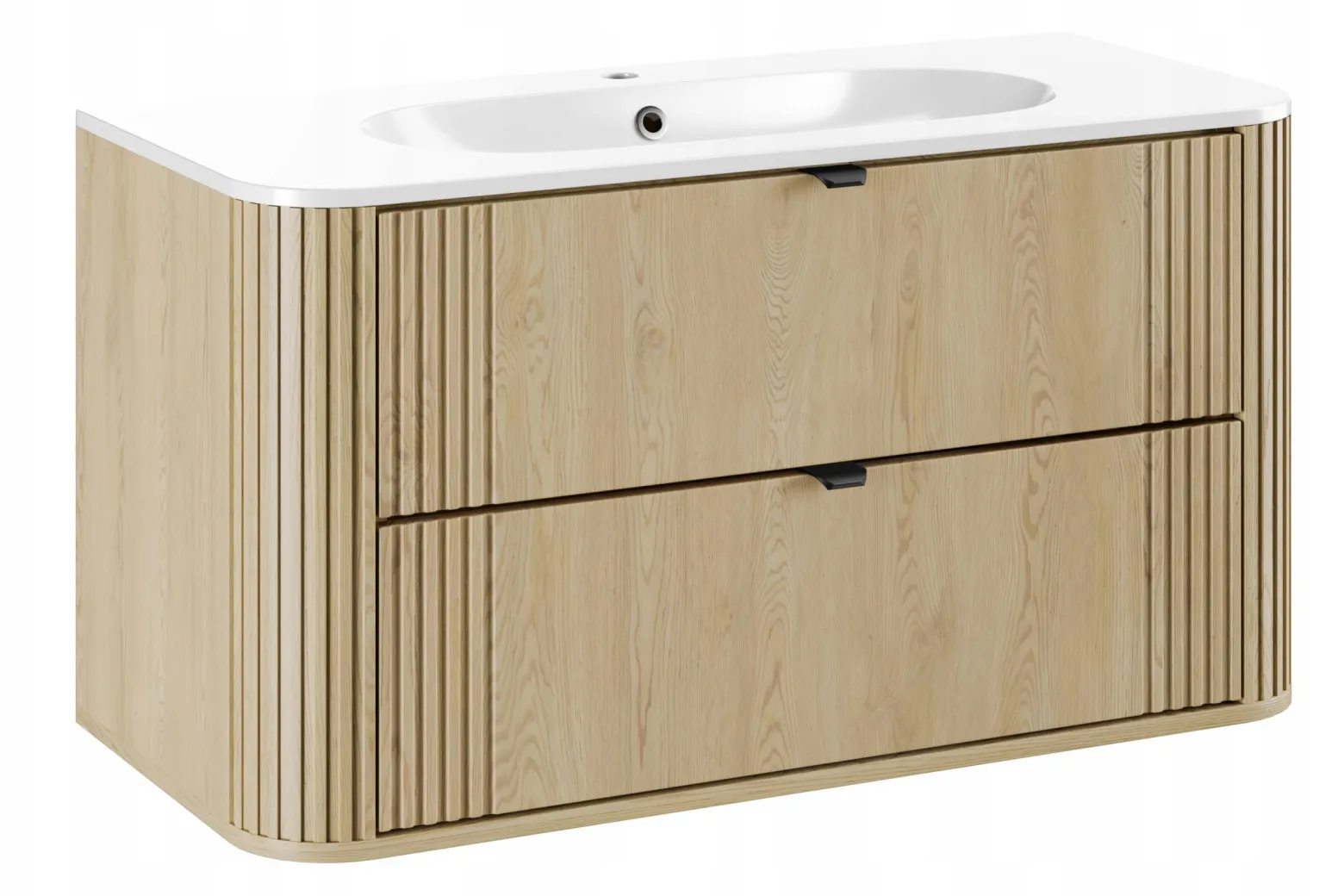 Zestaw OVALIA 100 cm Dąb Cremona ryflowany umywalka PURE czarne uchwyty