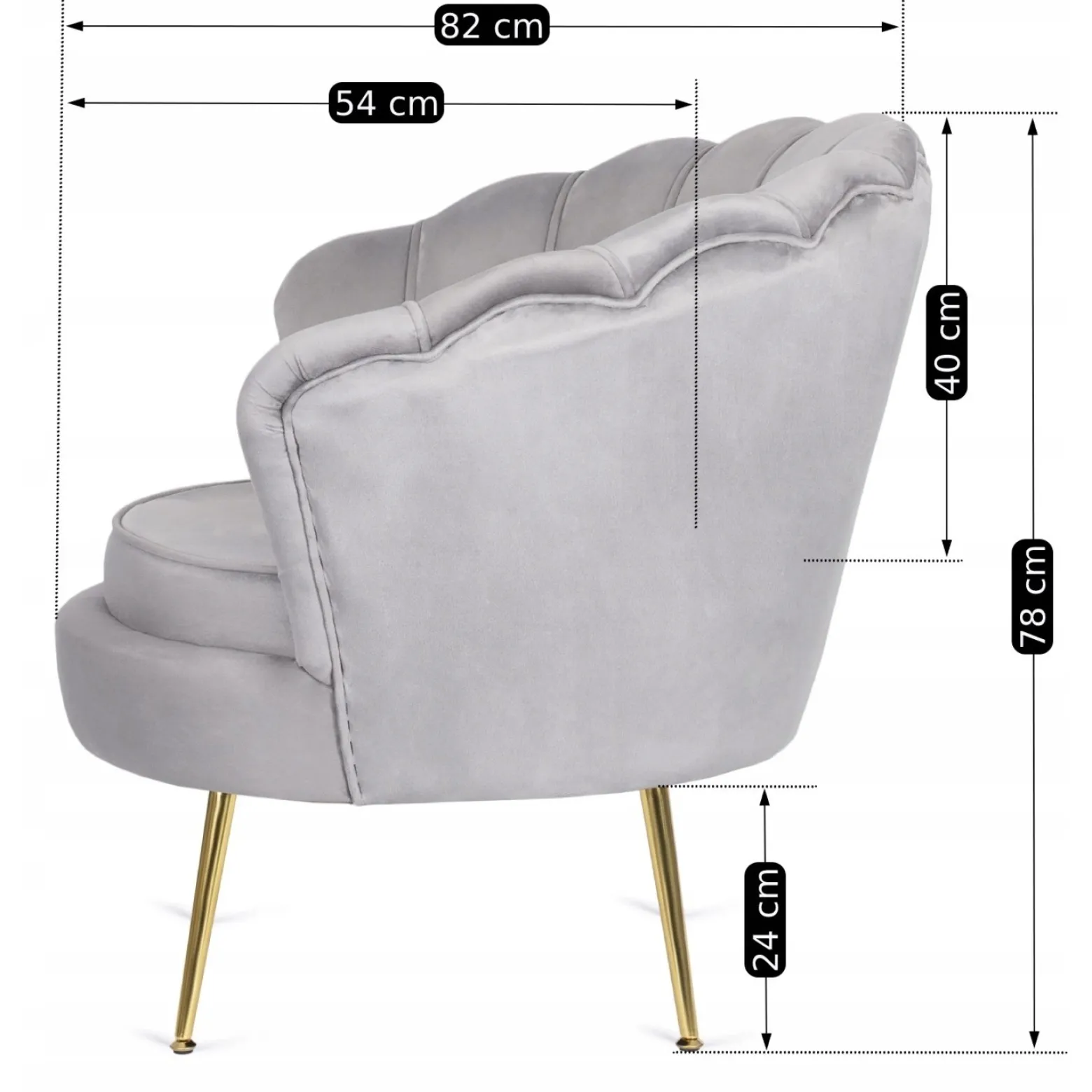 Zestaw Sofa Szara i Fotel Szary Muszelka Meble Wypoczynkowe Glamour Złote